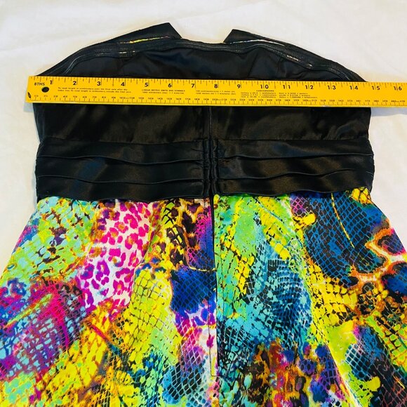 Charlotte Strapless Dress With Vibrant Animal Print & Black Satin Bodice Size 4 - Picture 7 of 14
